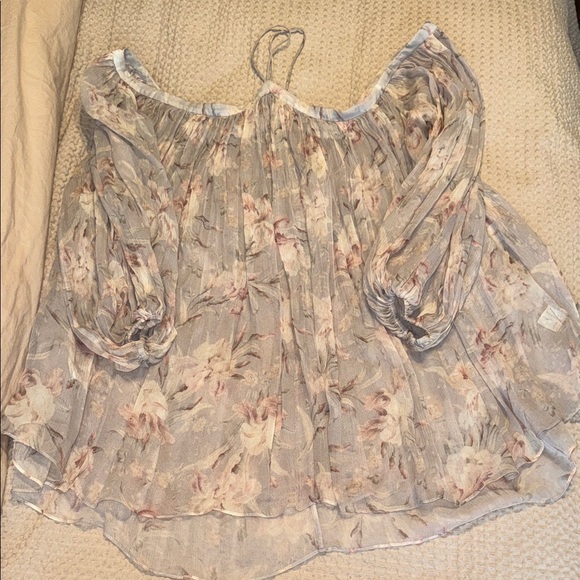 Zimmermann Floral Off-Shoulder Blouse - Gray and Pink 100% Silk - Picture 6 of 12